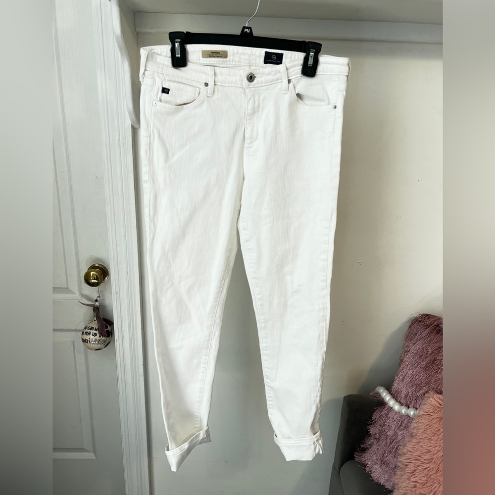 ADRIANO GOLDSCHMIED AG The Stilt Cigarette Roll Up White Denim Jeans